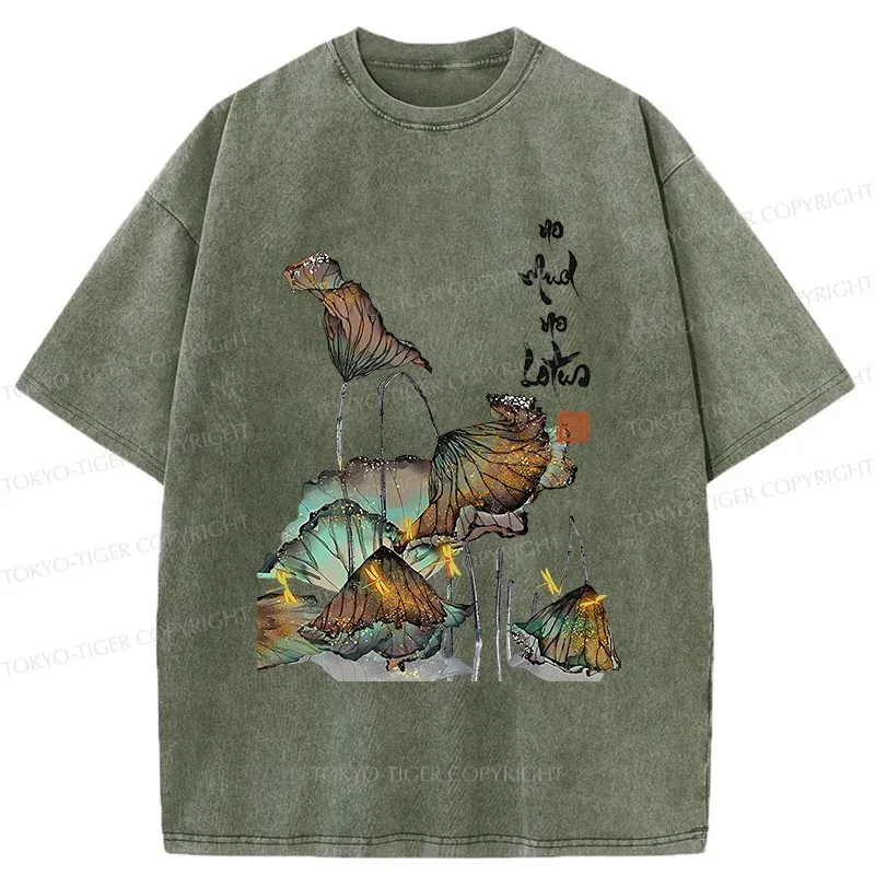 Tokyo-Tiger Zen Sayings No Mud No Lotus Washed T-Shirt