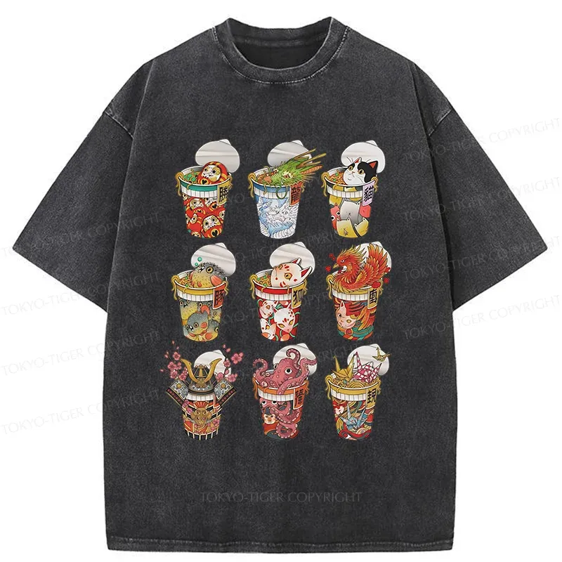 Tokyo-Tiger Various Types Of Ramen Washed T-Shirt