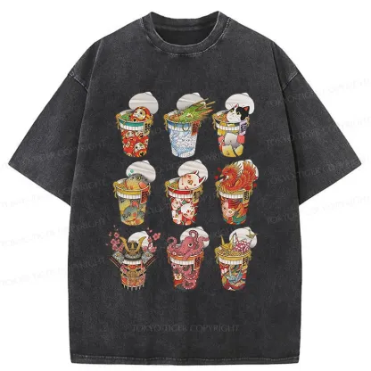 Tokyo-Tiger Various Types Of Ramen Washed T-Shirt