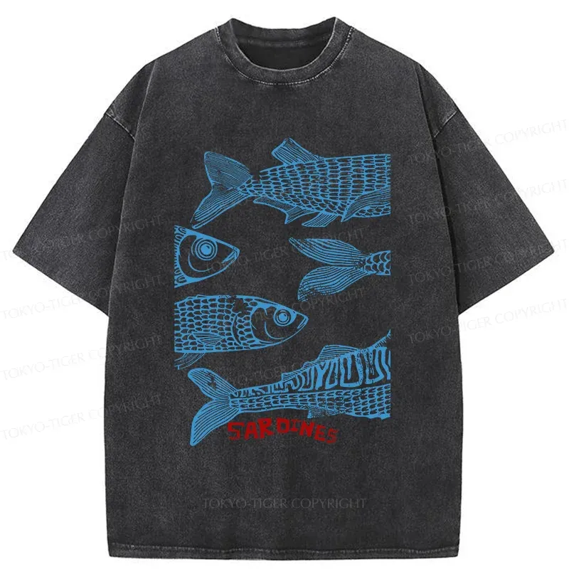 Tokyo-Tiger Sardine Woodcut Washed T-Shirt Sale