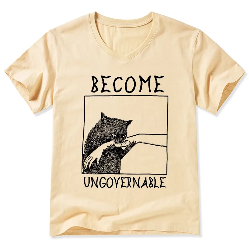 Tokyo-Tiger Cat Biting Arm V-Neck Classic T-Shirt