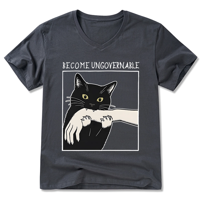 Tokyo-Tiger Black Cat Biting V-Neck Classic T-Shirt