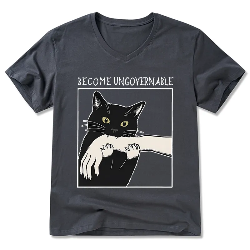 Tokyo-Tiger Black Cat Biting V-Neck Classic T-Shirt