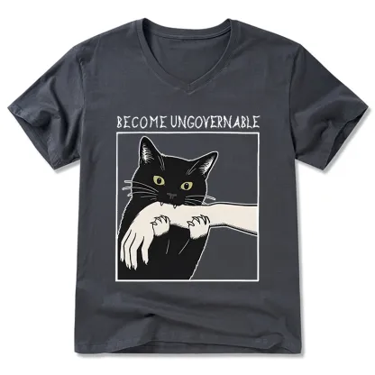 Tokyo-Tiger Black Cat Biting V-Neck Classic T-Shirt