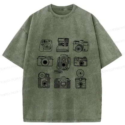 Tokyo-Tiger Various Cameras Washed T-Shirt