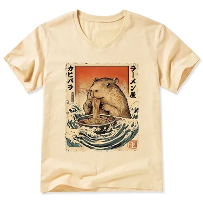 Tokyo-Tiger Hamster Eating Ramen V-Neck Classic T-Shirt