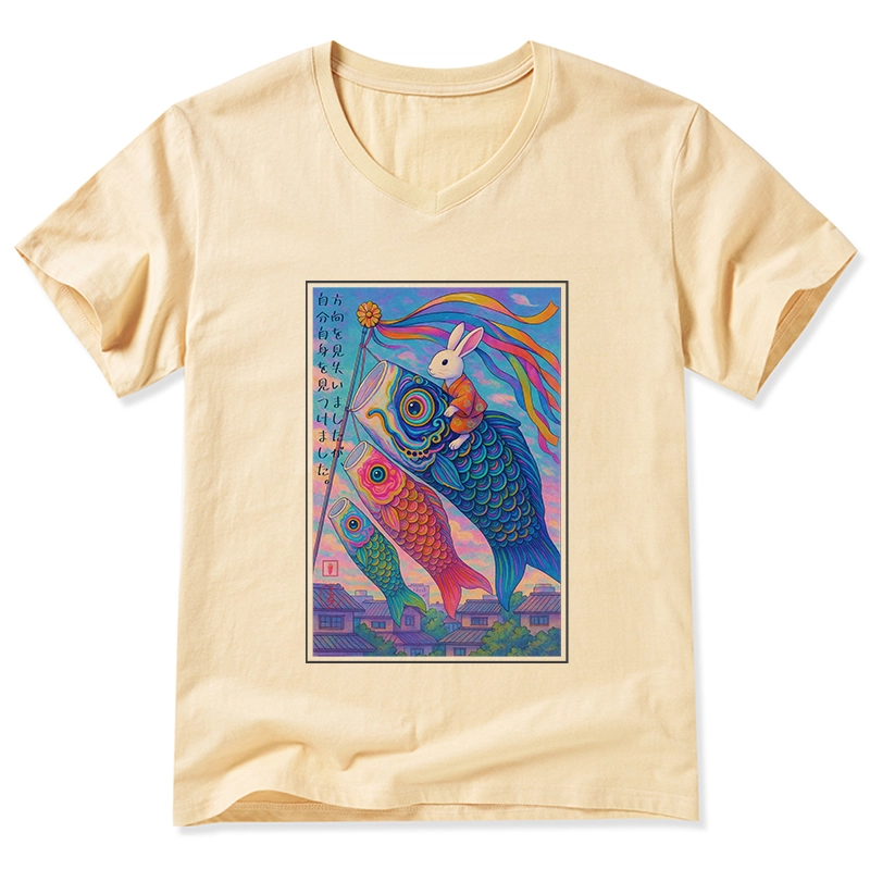Tokyo-Tiger Ukiyoe Rabbit Ride Carp Streamer Poster V-Neck Classic T-Shirt