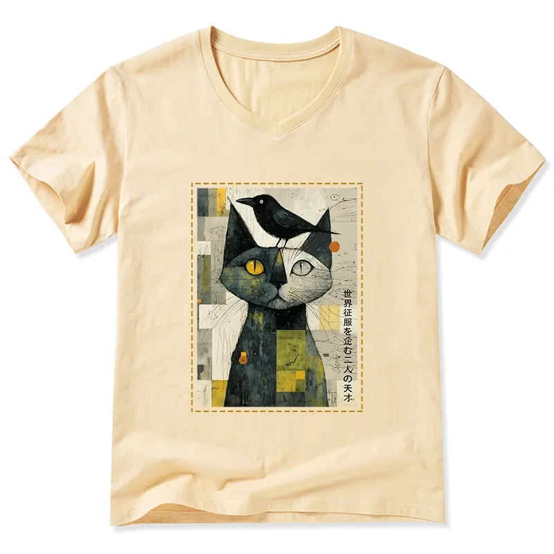 Tokyo-Tiger The Cat And The Crow Are Planning To Rule The World V-Neck Classic T-Shirt