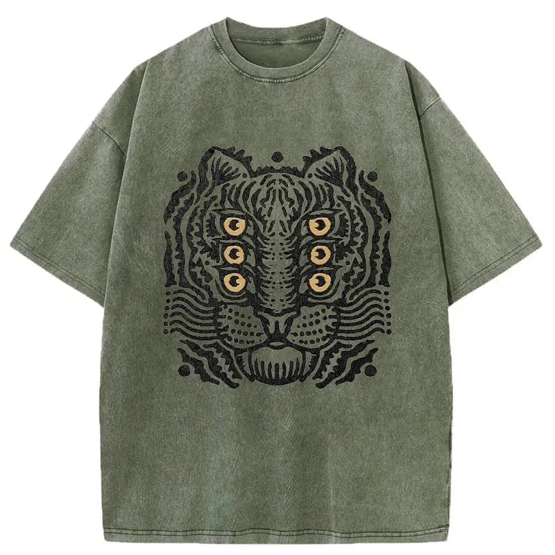 Tokyo-Tiger Six-eyed Cat Japanese Washed T-Shirt Sale
