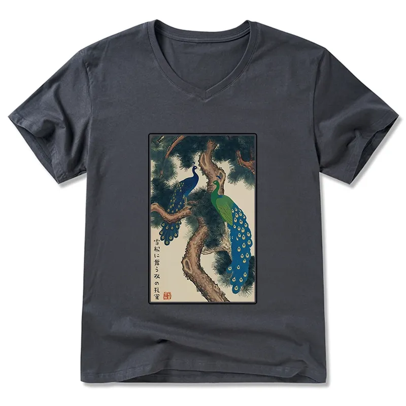 Tokyo-Tiger Peacocks in Snowy Pines V-Neck Classic T-Shirt