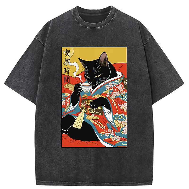Tokyo-Tiger Afternoon Tea Time Washed T-Shirt