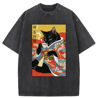 Tokyo-Tiger Afternoon Tea Time Washed T-Shirt