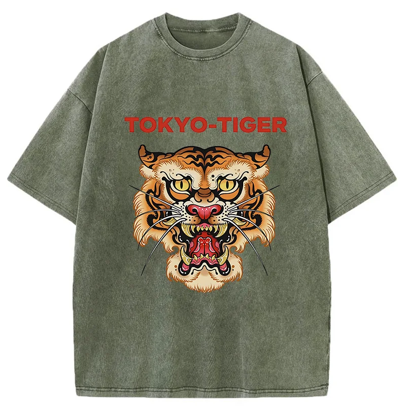 Tokyo-Tiger Retro Japanese Tiger Washed T-Shirt