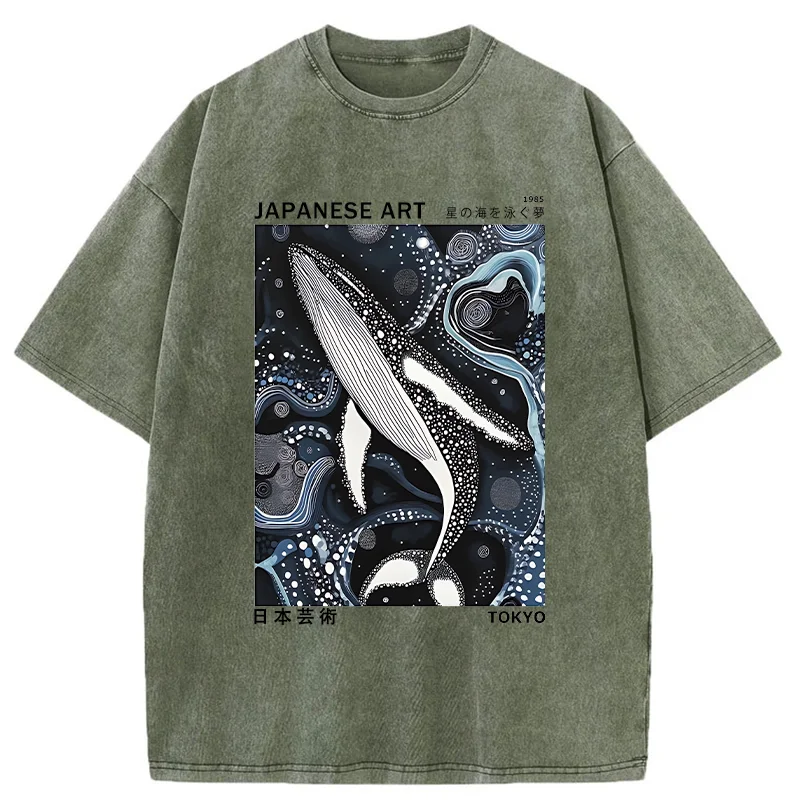 Tokyo-Tiger Polka Dot Art Whale Washed T-Shirt