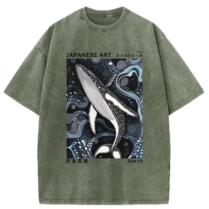 Tokyo-Tiger Polka Dot Art Whale Washed T-Shirt