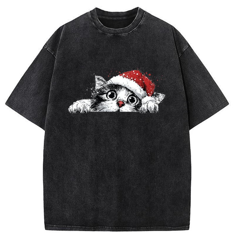 Tokyo-Tiger The Curious Christmas Cat Washed T-Shirt