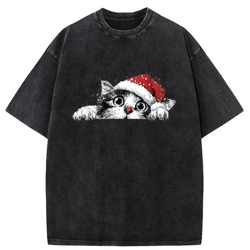Tokyo-Tiger The Curious Christmas Cat Washed T-Shirt