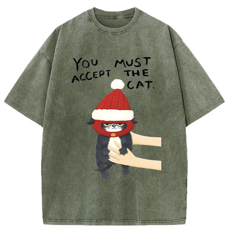 Tokyo-Tiger Accept This Christmas Cat Washed T-Shirt