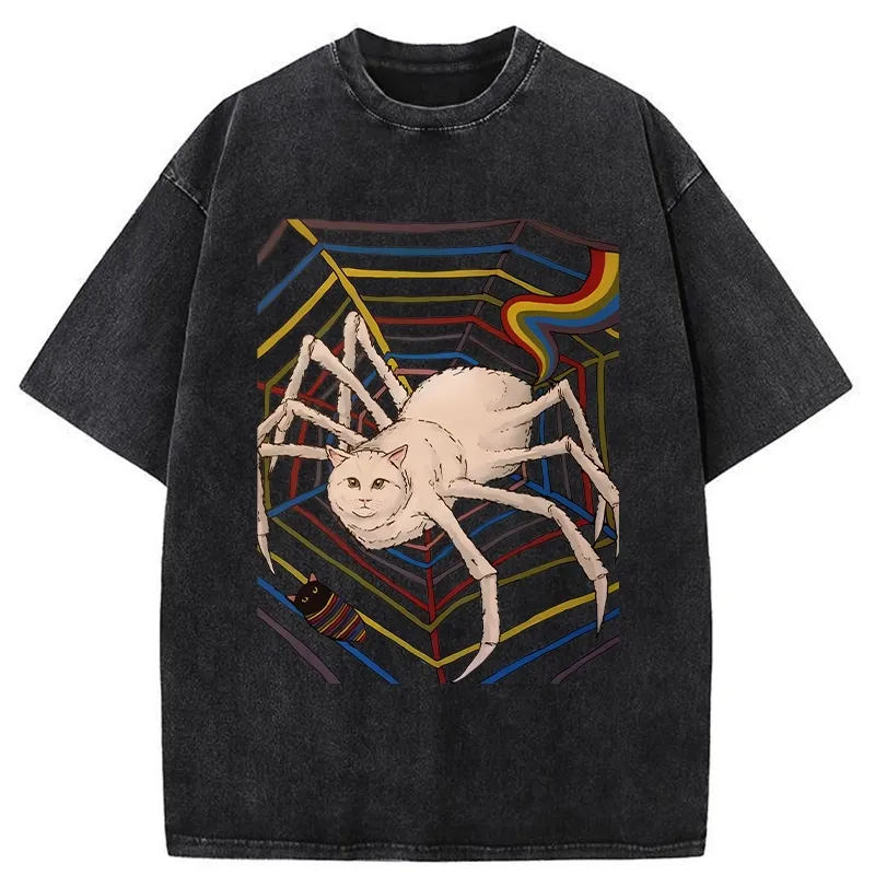 Tokyo-Tiger Funny Spider Cat Washed T-Shirt