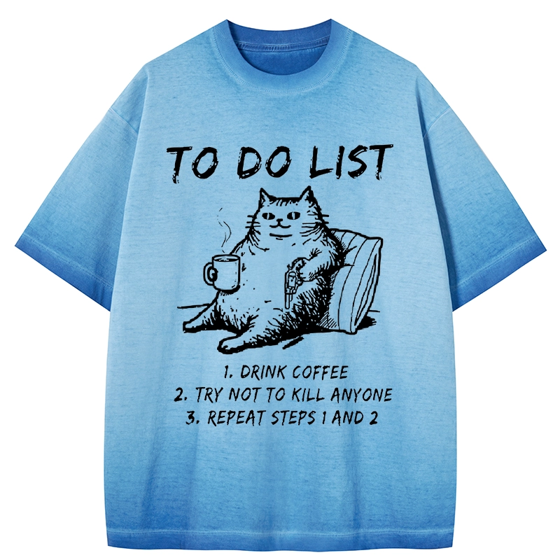Tokyo-Tiger Cat's To-Do List Gradient Washed T-Shirt