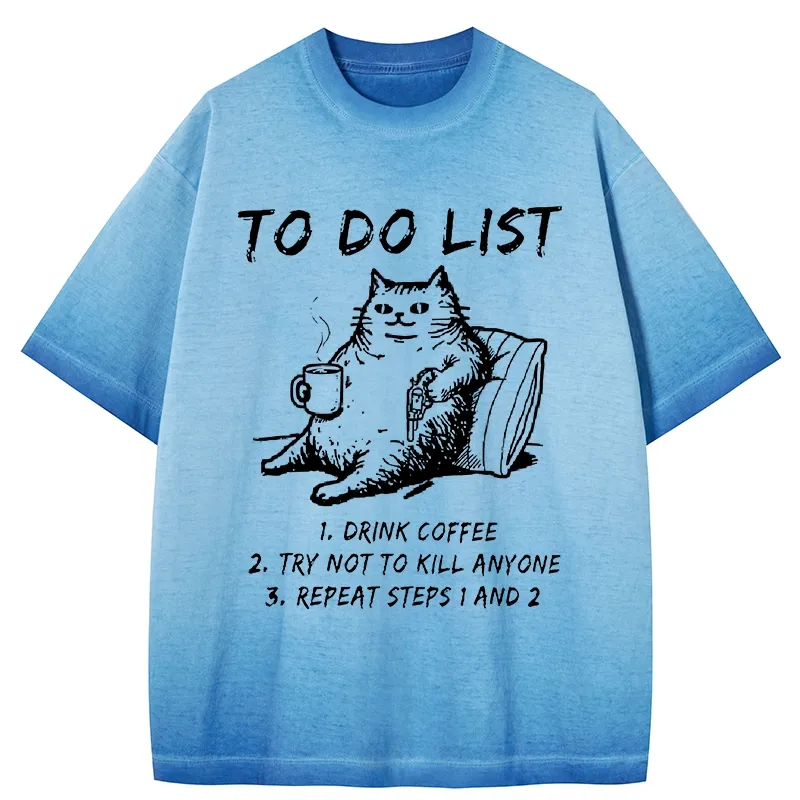 Tokyo-Tiger Cat's To-Do List Gradient Washed T-Shirt