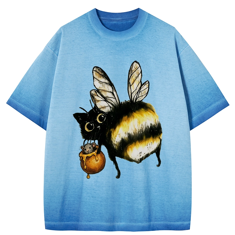 Tokyo-Tiger Cute Catbee Butt Gradient Washed T-Shirt