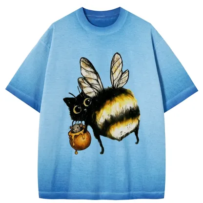 Tokyo-Tiger Cute Catbee Butt Gradient Washed T-Shirt