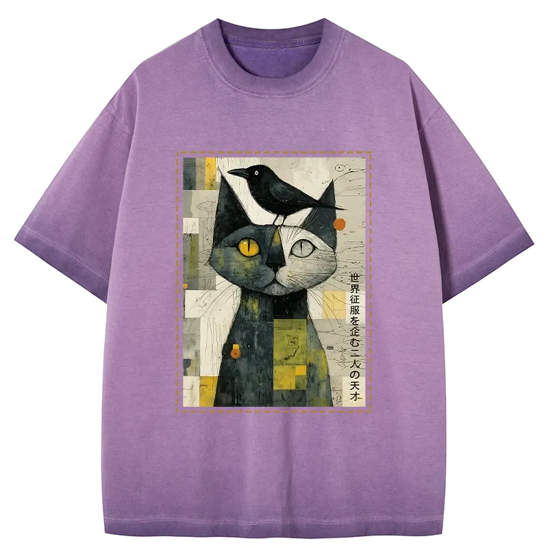 Tokyo-Tiger The Cat And The Crow Are Planning To Rule The World Gradient Washed T-Shirt