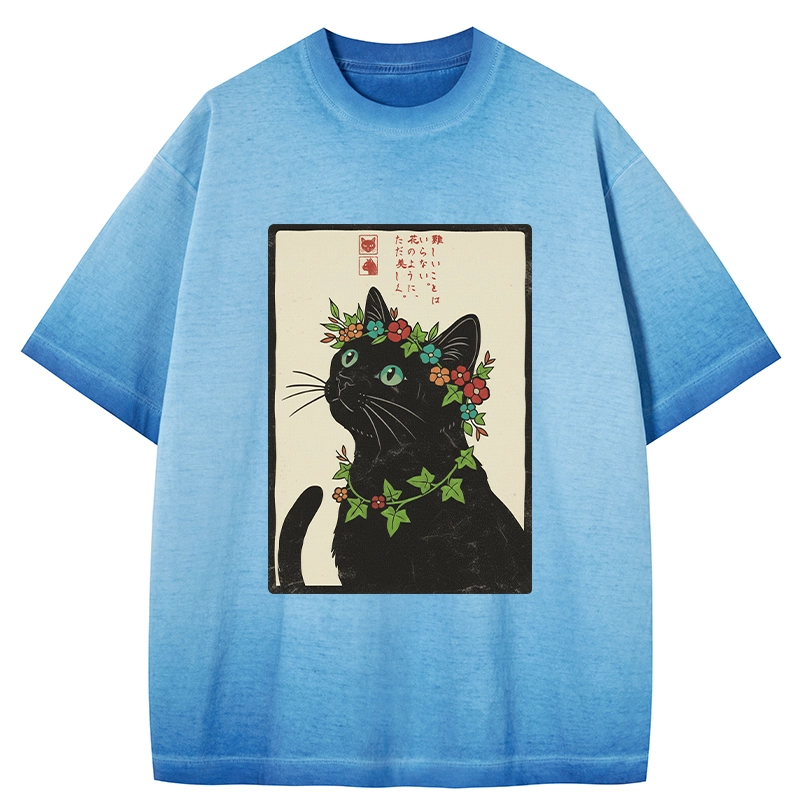 Tokyo-Tiger The Flower-Crowned Cat Gradient Washed T-Shirt