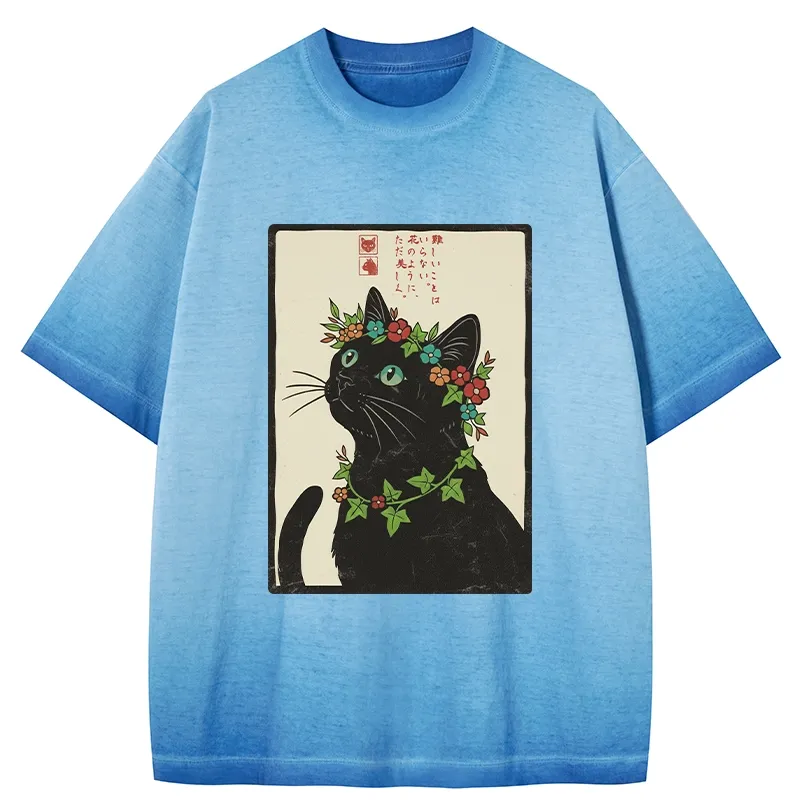 Tokyo-Tiger The Flower-Crowned Cat Gradient Washed T-Shirt