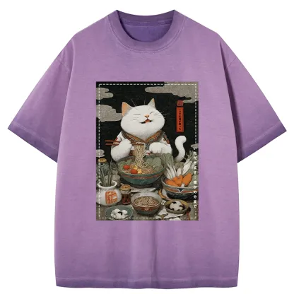 Tokyo-Tiger The Ramen-Loving Cat Gradient Washed T-Shirt