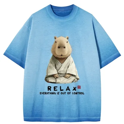 Tokyo-Tiger Zen Capybara：Relax, it's all chaos Gradient Washed T-Shirt