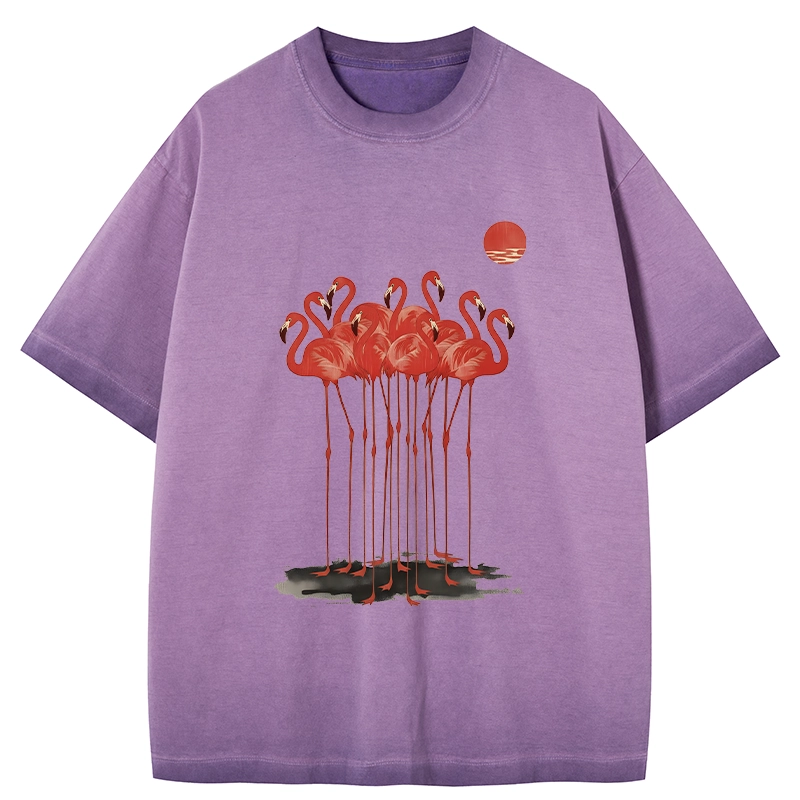 Tokyo-Tiger Flamingos at Dusk Gradient Washed T-Shirt