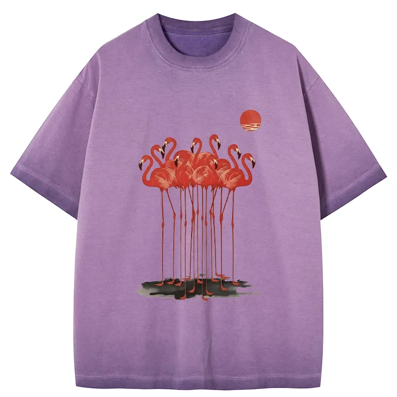 Tokyo-Tiger Flamingos at Dusk Gradient Washed T-Shirt