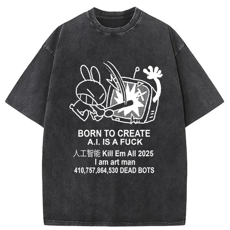 Tokyo-Tiger Reject AI Funny Washed T-Shirt