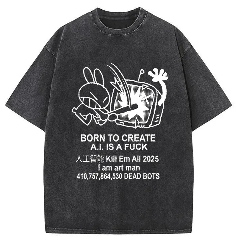 Tokyo-Tiger Reject AI Funny Washed T-Shirt