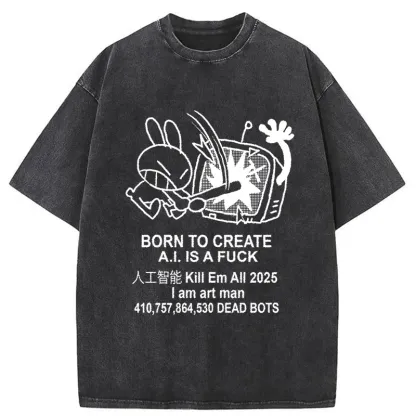 Tokyo-Tiger Reject AI Funny Washed T-Shirt