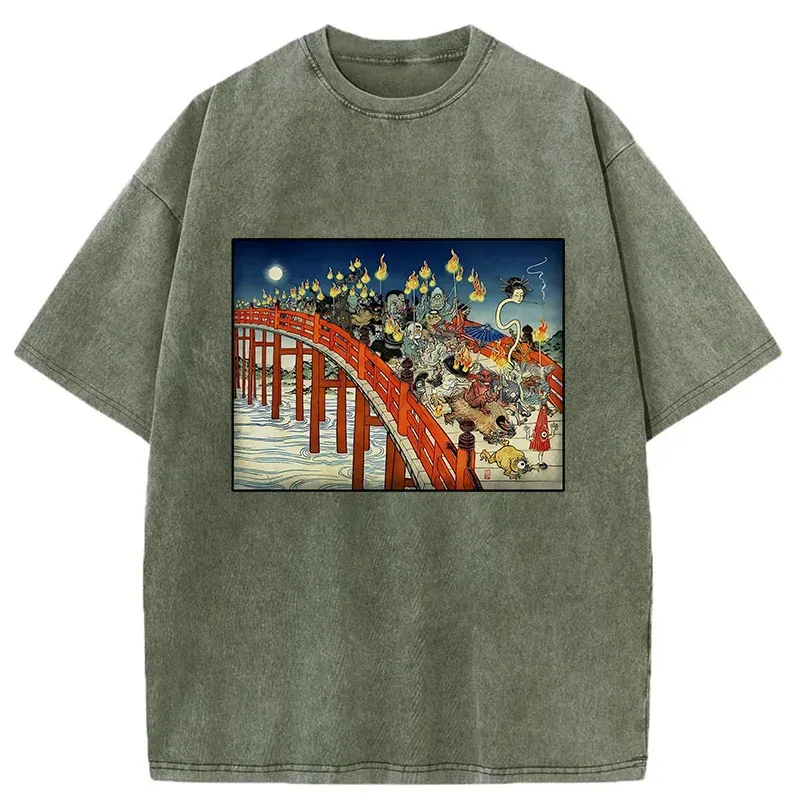 Tokyo-Tiger Hyakki Yagyō Ukiyo-e Washed T-Shirt