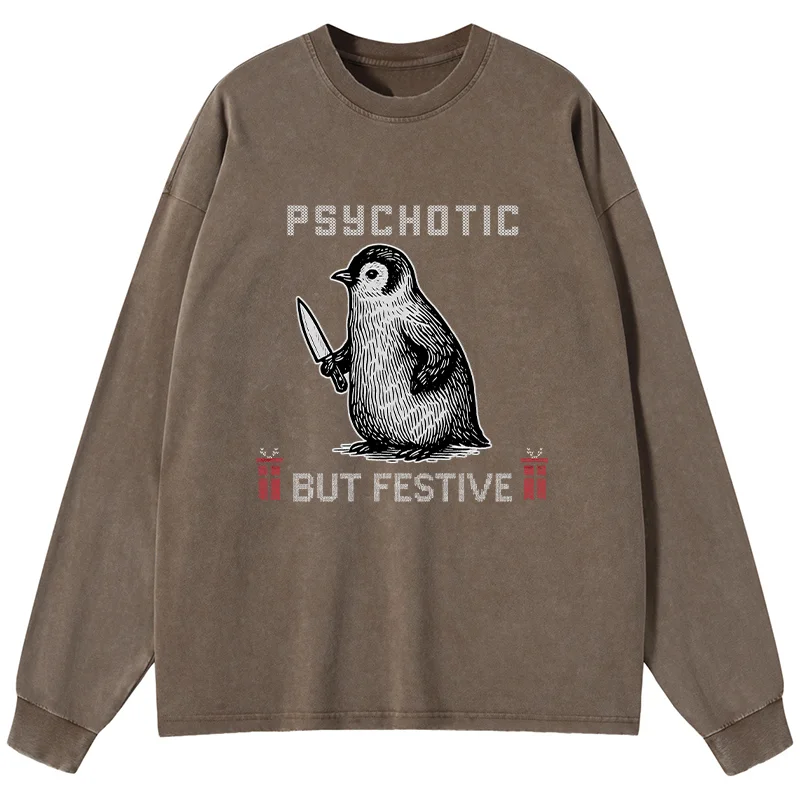 Tokyo-Tiger Overstimulated but Festive Christmas Washed Long Sleeve T-Shirt