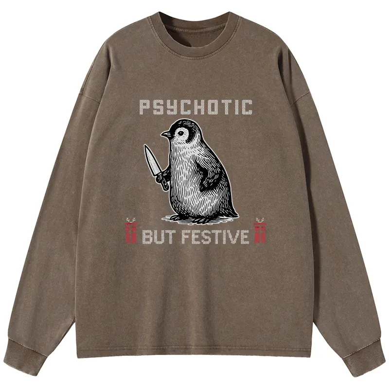 Tokyo-Tiger Overstimulated but Festive Christmas Washed Long Sleeve T-Shirt