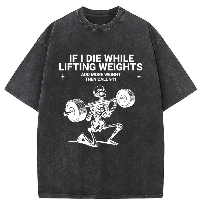 Tokyo-Tiger Skeleton Weightlifting Funny Washed T-Shirt