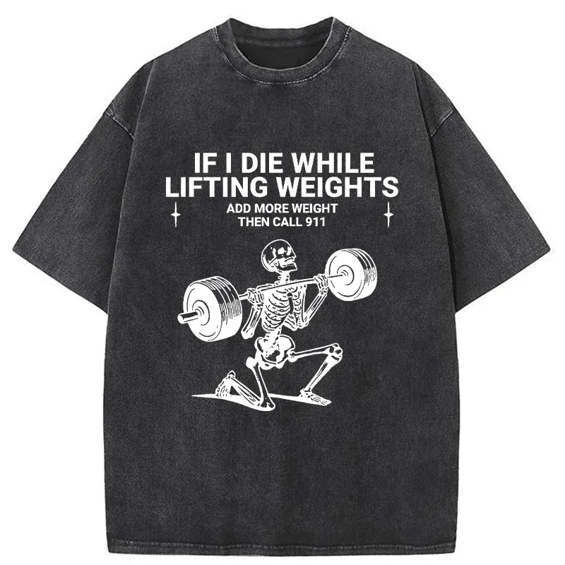 Tokyo-Tiger Skeleton Weightlifting Funny Washed T-Shirt
