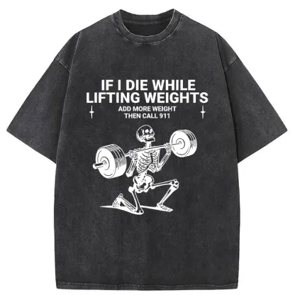 Tokyo-Tiger Skeleton Weightlifting Funny Washed T-Shirt