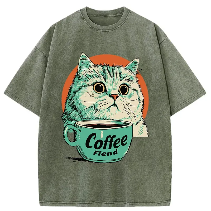 Tokyo-Tiger Cats And Coffee Washed T-Shirt