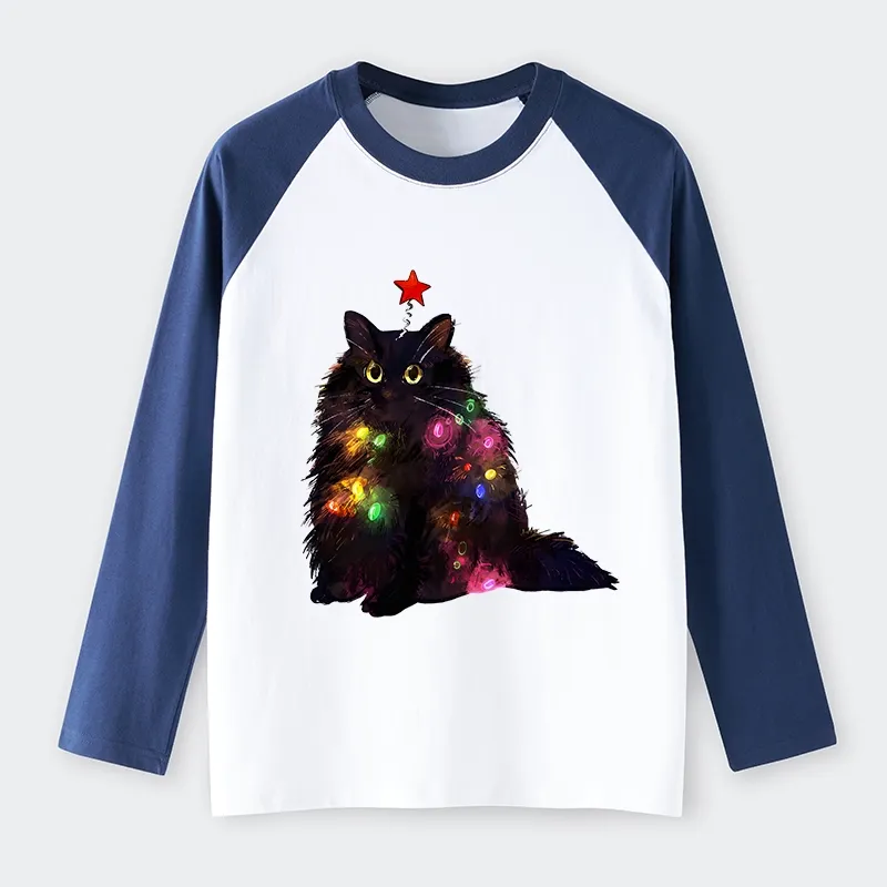 Tokyo-Tiger Christmas Lights Cat Raglan Long Sleeve T-shirt