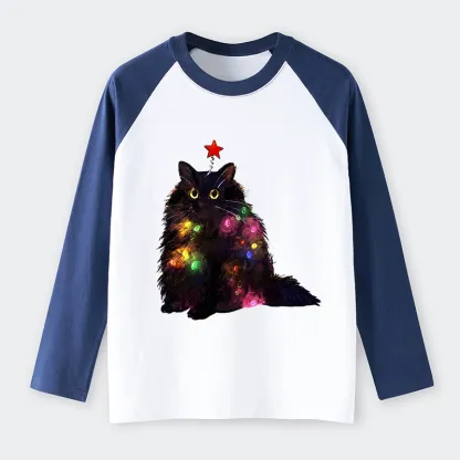 Tokyo-Tiger Christmas Lights Cat Raglan Long Sleeve T-shirt