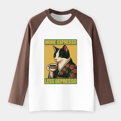 Tokyo-Tiger Tuxedo Cat Drinking Coffee Raglan Long Sleeve T-shirt