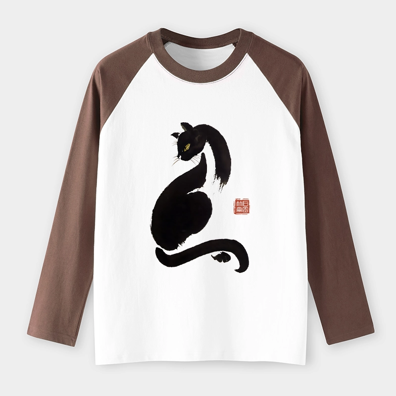 Tokyo-Tiger Elegant Black Cat Japan Raglan Long Sleeve T-shirt