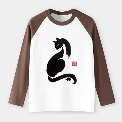 Tokyo-Tiger Elegant Black Cat Japan Raglan Long Sleeve T-shirt