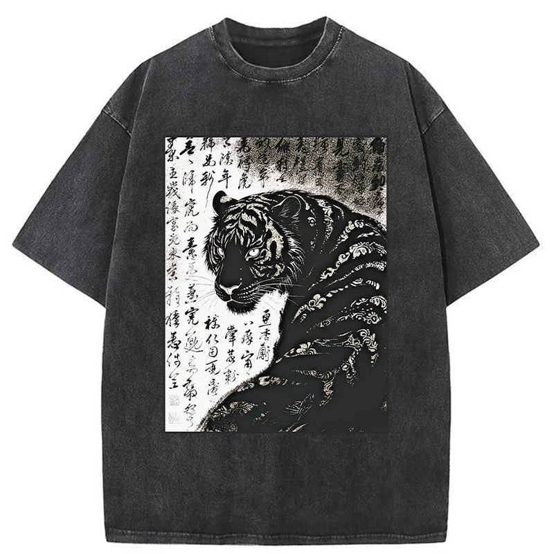 Tokyo-Tiger Woodcut Tiger Washed T-Shirt